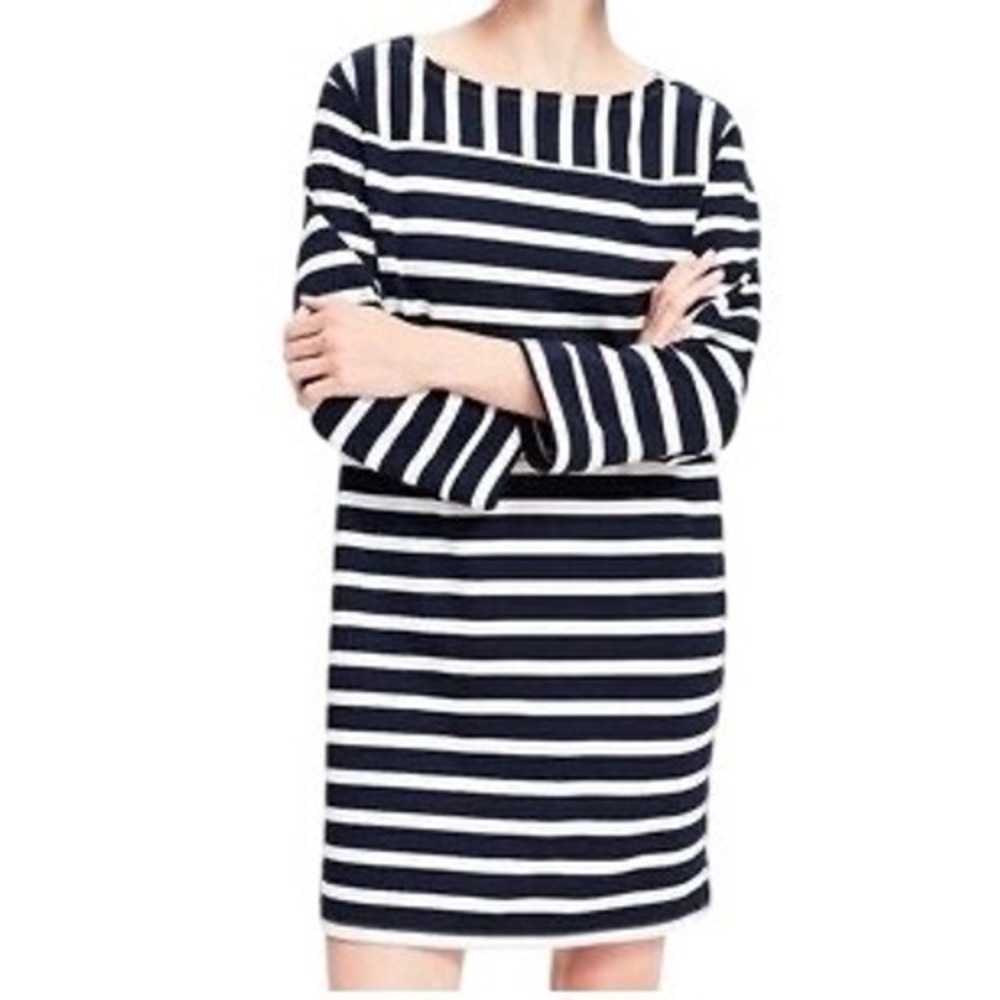 NWT LOFT Women's Striped Boat Neck 3/4 Sleeve Shift Dress Size Medium Nautical